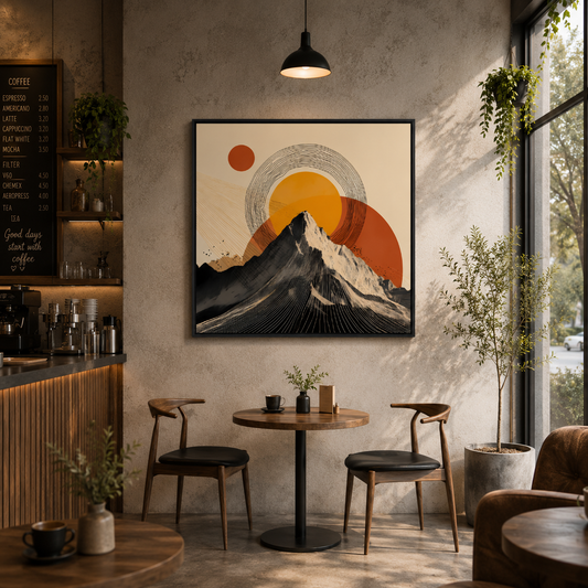 Solar Peak Abstract Mountain Wall Art – Modern Geometric Canvas