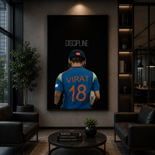 Virat Kohli Discipline Motivational Cricket Wall Art Poster Print