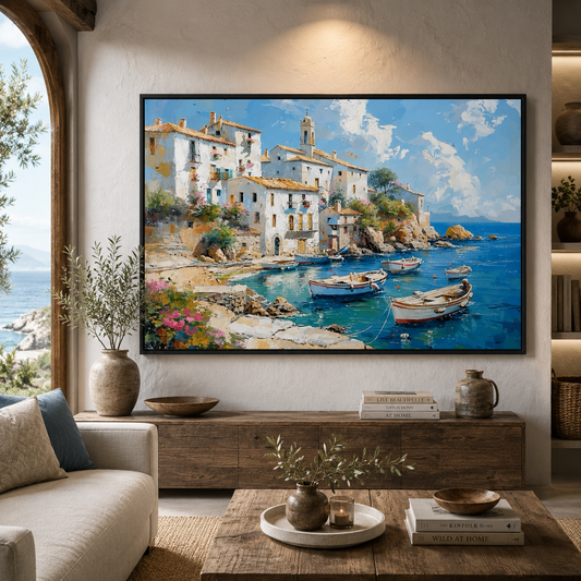 Mediterranean Coastal Village Canvas Wall Art