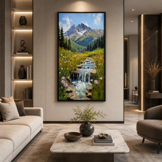 Mountain Stream Landscape Canvas Wall Art