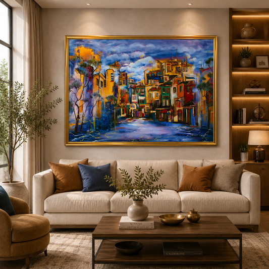 Colorful European Street Canvas Wall Art Painting