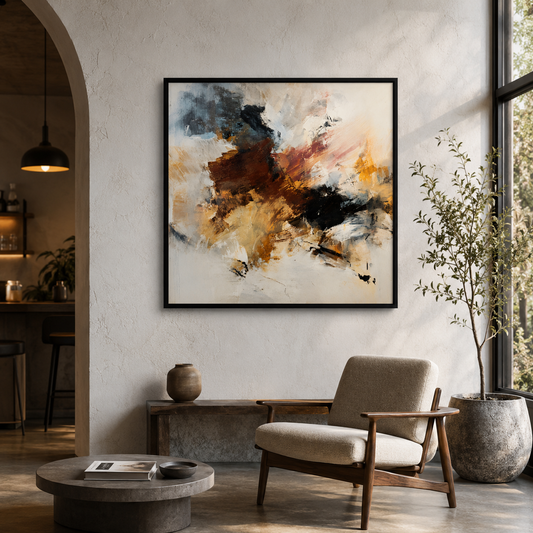 Amber Storm Abstract Wall Art – Modern Earth Tone Canvas Painting