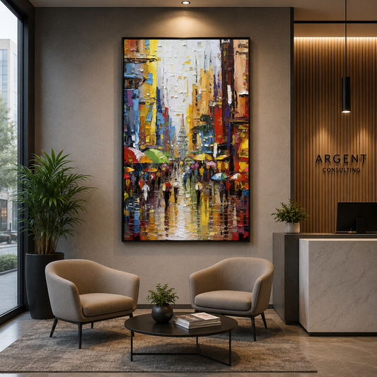 Abstract Rainy City Street Canvas Wall Art