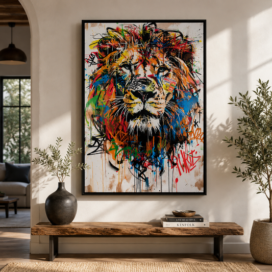 Colorful Abstract Lion Maximalist Wall Art