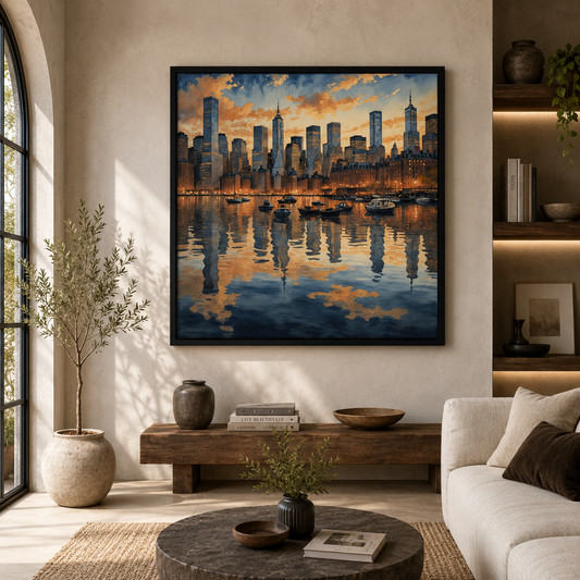Modern New York Harbor Skyline Canvas Wall Art
