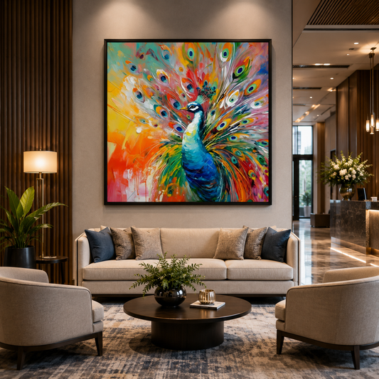 Luxury Peacock Vastu Canvas for Living Room Decor