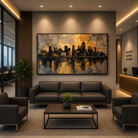 Luxury Golden Skyline Abstract Canvas Wall Art Painting