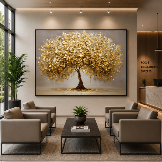 Lucky Golden Tree Canvas Painting for Living Room Decoration