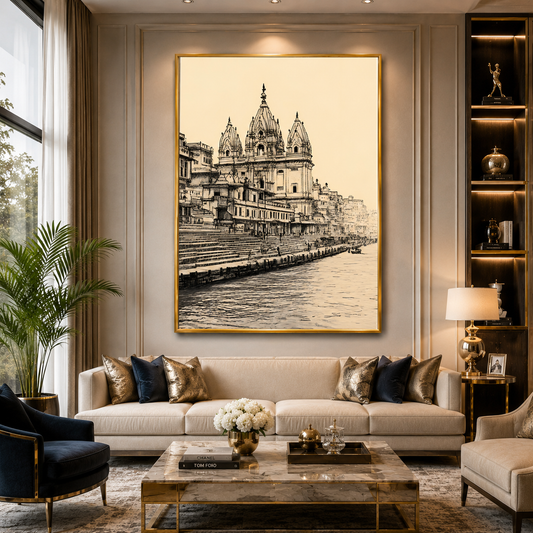 Banaras Ghats Elegant Canvas Painting for Modern Wall Decor