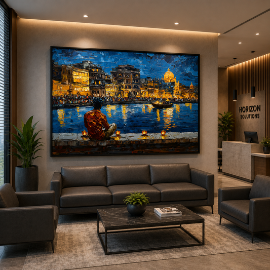 Banaras Ghats Printed Canvas Painting for Elegant Wall Decoration