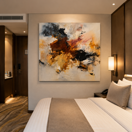 Amber Storm Abstract Wall Art – Modern Earth Tone Canvas Painting