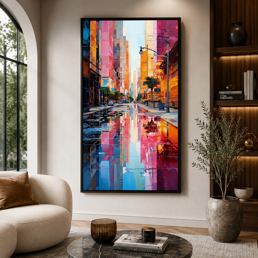 Luxury Abstract City Reflection Vertical Canvas Wall Art