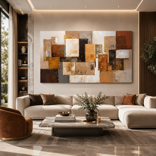 Elegant Neutral Abstract Blocks Canvas Wall Art Painting
