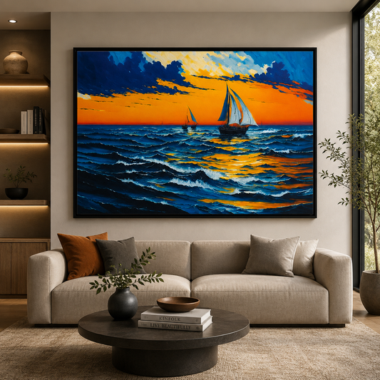 Sunset Sailing Ocean Canvas Wall Art Painting For Home Decor