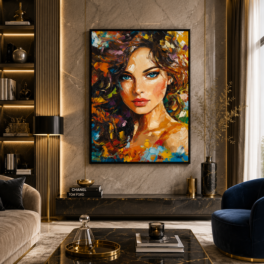 Elegant Woman Portrait Abstract Canvas Wall Art Painting
