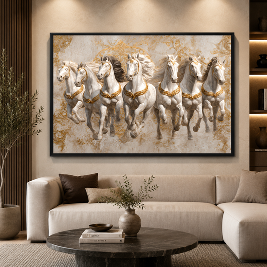 Seven Horse Vastu Wall Art Canvas Painting