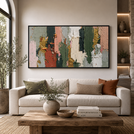 Rustic Earth Tone Abstract Texture Canvas Wall Art Painting