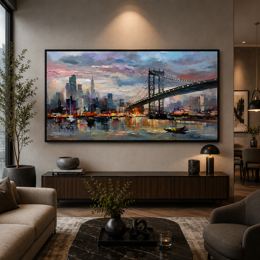 Modern City Bridge Skyline Abstract Canvas Wall Painting