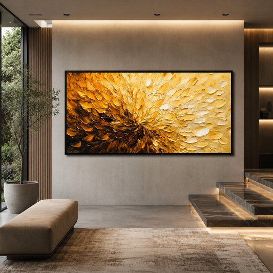 Golden Bloom Abstract Wall Art – Luxury Textured Modern Canvas