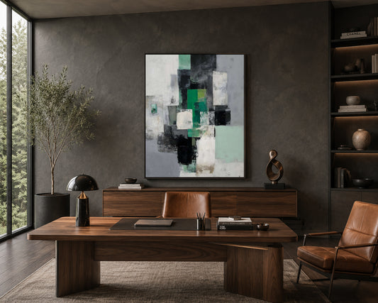 Modern Green Geometric Abstract Canvas Wall Art Painting