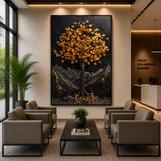 Golden Wish Tree Wall Art Painting