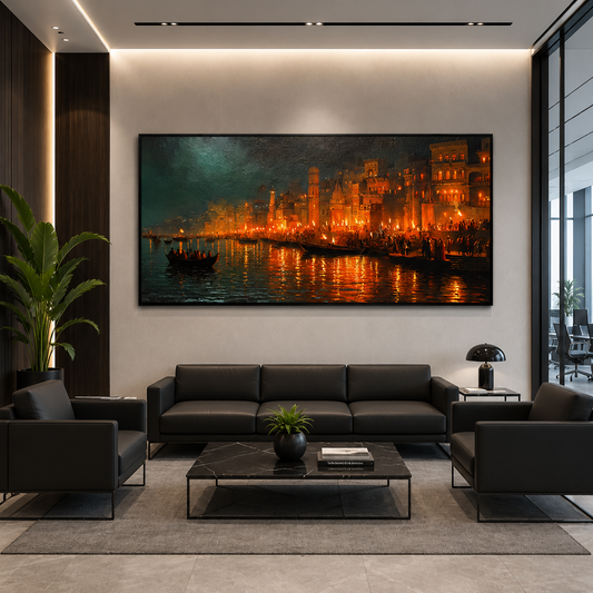 Banaras Ghats Scenic Canvas Wall Art for Elegant Room Decor