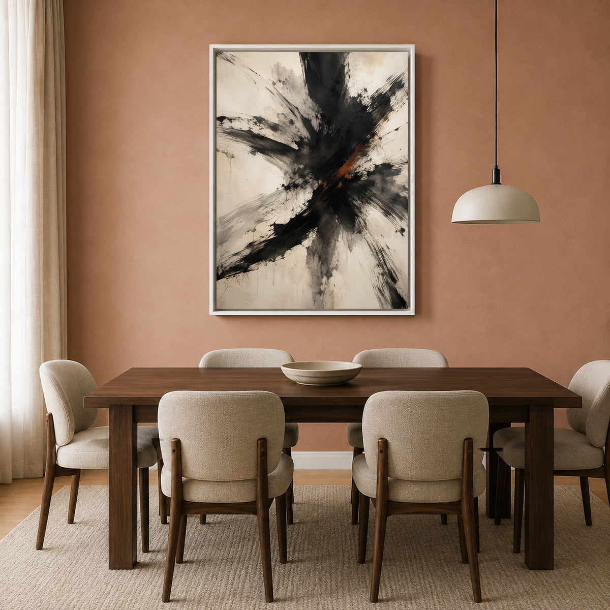 Fractured Motion Black and Ivory Expressive Abstract Canvas Art