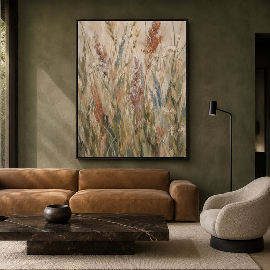 Muted Wildflower Meadow Abstract Canvas Wall Art