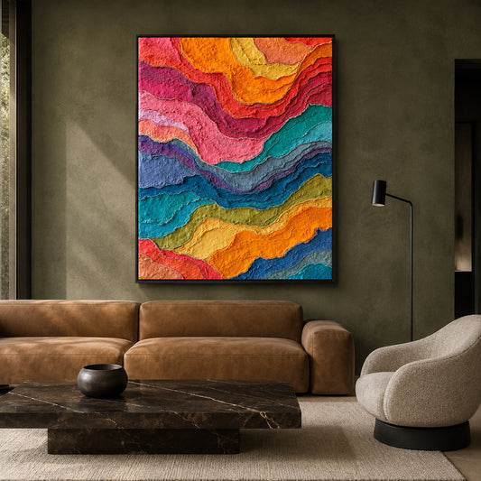 Colorful Abstract Wavy Textured Canvas Wall Art