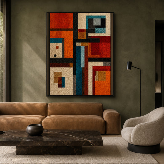 Rustic Geometric Abstract Textured Canvas Wall Art for Modern interiors