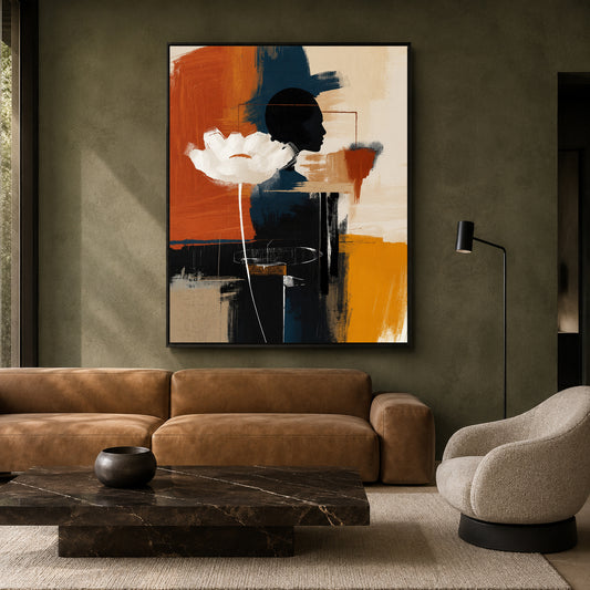Black and Orange Floral Abstract Canvas Wall Art for Modern Interiors