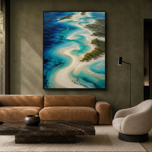 Turquoise Coastal Abstract Landscape Canvas Wall Art