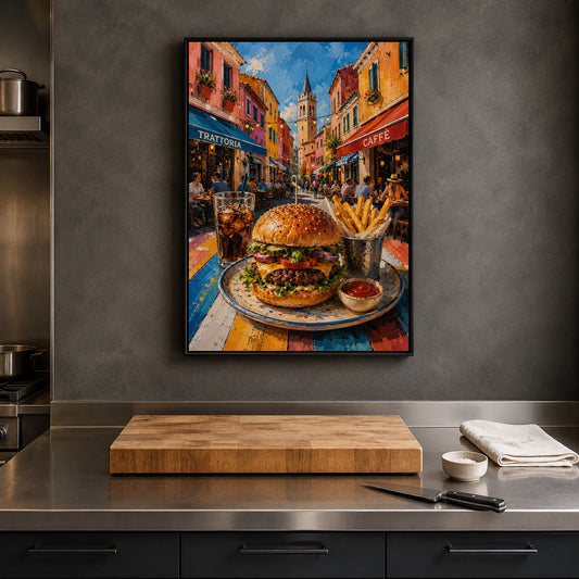 American Street Burger Wall Art for Kitchen & Restaurant Decor