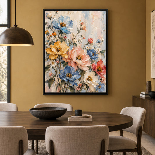 Pastel Wildflower Garden Canvas Art with Blue and Blush Blooms