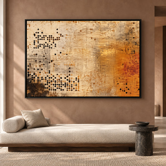 Earthy Ochre Abstract Canvas Art with Contemporary Dot Pattern