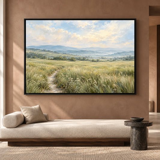 Serene Meadow Landscape Canvas Art for Calm Modern Homes