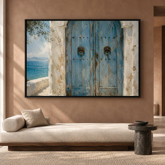 Mediterranean Blue Door Canvas Art Coastal Wall Decor