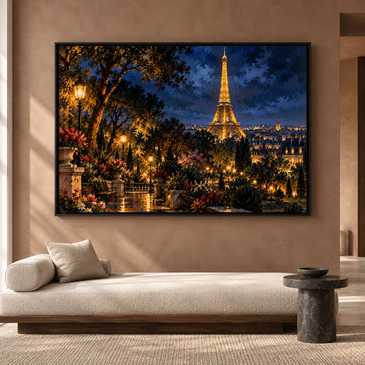 Eiffel Tower at Night Canvas Wall Art Romantic Paris Cityscape