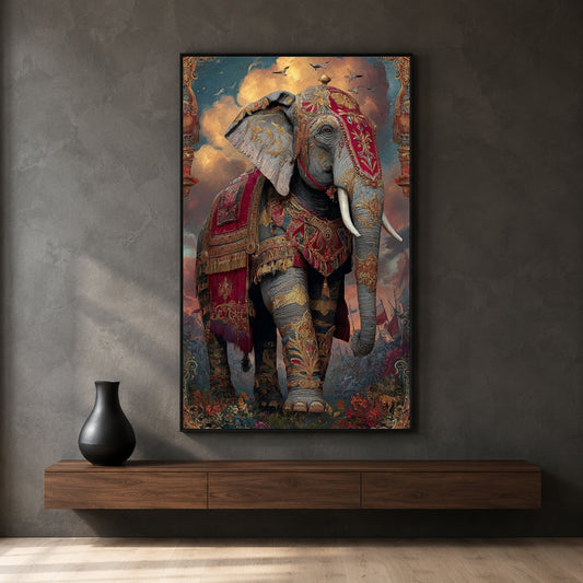 Royal Elephant Canvas Wall Art | Majestic Indian Elephant Painting