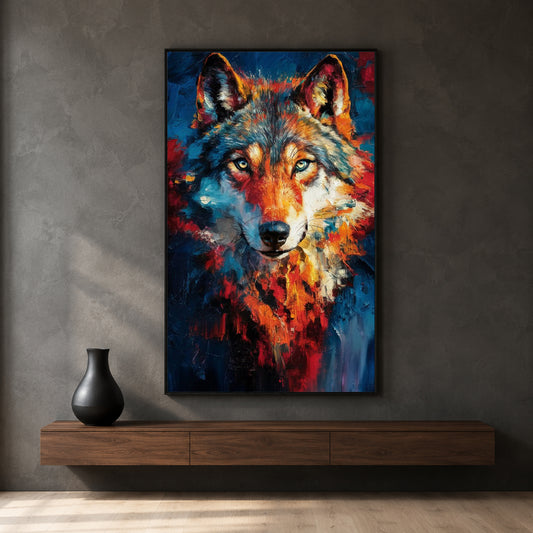 Colorful Wolf Canvas Wall Art | Modern Abstract Wildlife Painting