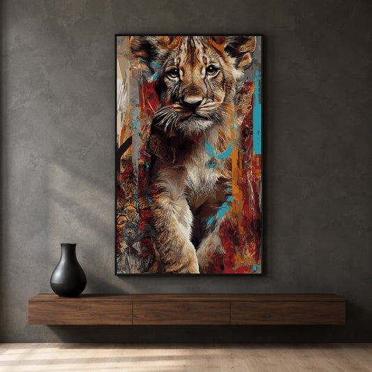 Lion Cub Canvas Wall Art | Modern Wildlife Portrait Painting