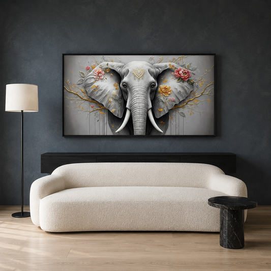 Elegant Elephant Canvas Wall Art | Floral Wildlife Canvas Painting