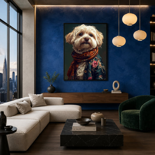 Vintage Dog Canvas Wall Art for Living Room | Elegant Floral Dog Canvas Wall Decor