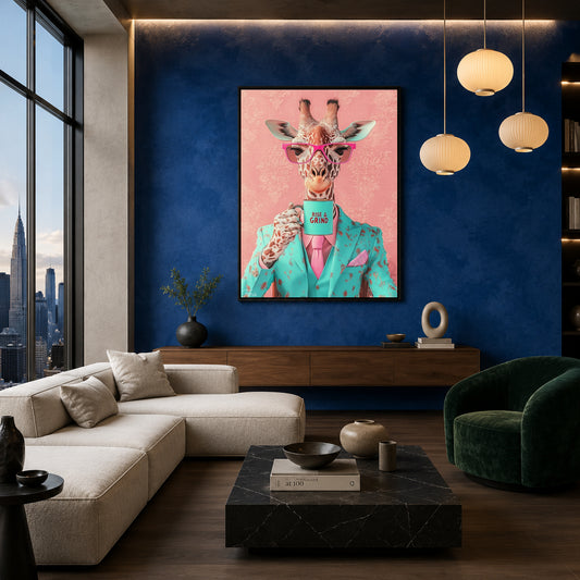 Giraffe Canvas Wall Art for Living Room | Funny Animal Office Wall Decor