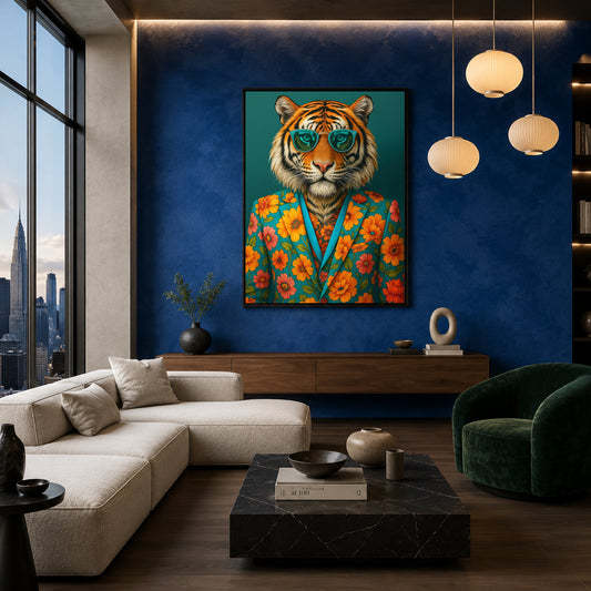 Tiger Canvas Wall Art for Living Room | Floral Animal Wall Decor