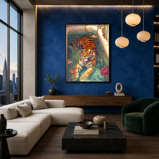 Tiger Canvas Wall Art for Living Room | Whimsical Bathroom Animal Wall Decor
