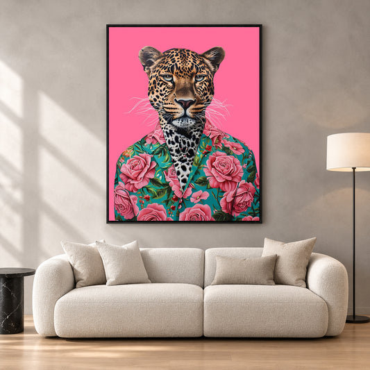 Leopard Canvas Wall Art for Living Room | Floral Animal Portrait Wall Decor