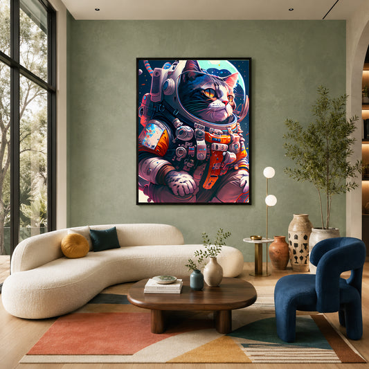 Astronaut Cat Canvas Wall Art for Living Room & Modern Home Decor