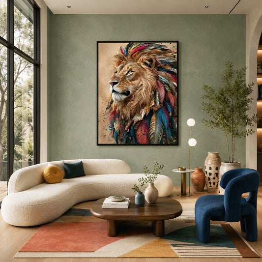 Bohemian Lion Canvas Wall Art for Living Room & Modern Home Decor