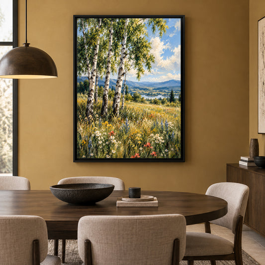 Summer Beyond the Birches Scenic Countryside Canvas Wall Art